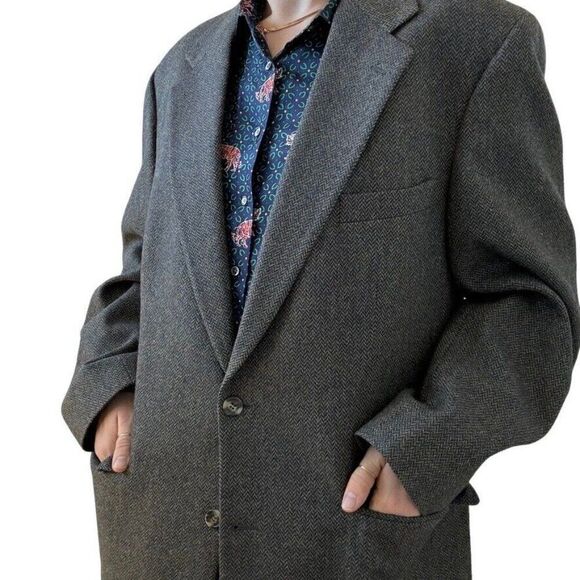 Vintage Brooks Brothers Green Blue Wool Tweed Chevron Sport Coat 43R Made USA - Picture 1 of 10